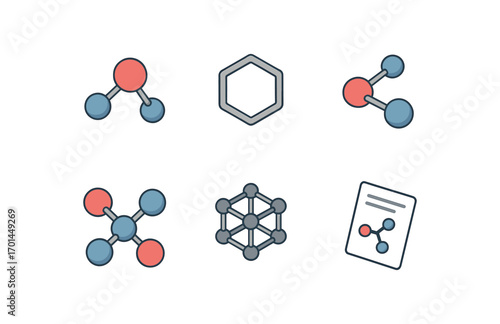 isometric icon items isolated on white background molecular model hex ring node bonds sphere links lattice icon chemistry sheet