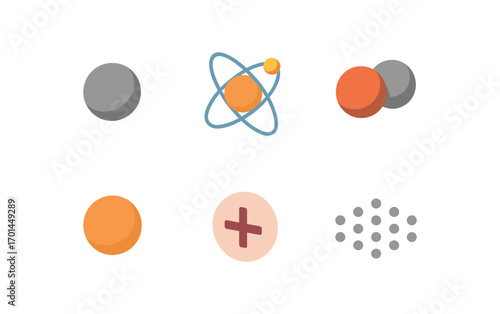 isometric icon items isolated on white background subatomic neutron orbit proton neighbor sphere icon charge free particle grid