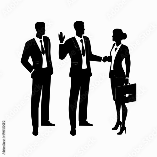Silhouetted Professionals: Dynamic vector graphics showcase business negotiations and networking among sophisticated individuals, presenting a modern and sleek aesthetic.