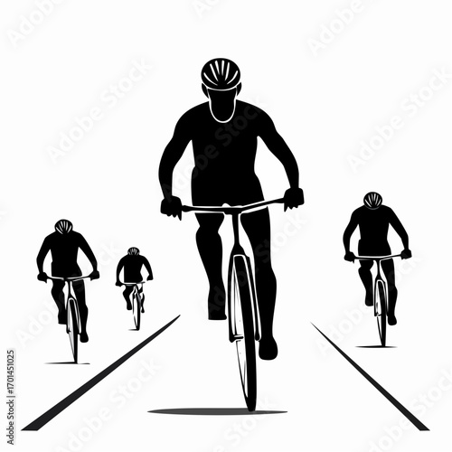 Cyclist Silhouette: A determined cyclist powers forward on their bike, leading a pack of riders down a road, a graphic depiction of athletic pursuit.