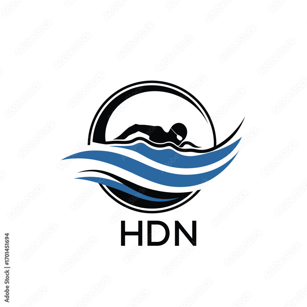 Fototapeta premium HDN Swimming Company logo. HDN Water Sports logo design for entrepreneur and business. HDN Training Branding best icon. 