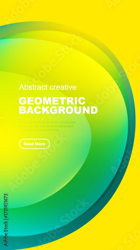 Bright abstract geometric background. Gradient colors blend smoothly, creating dynamic visual effect. Text present, button visible.