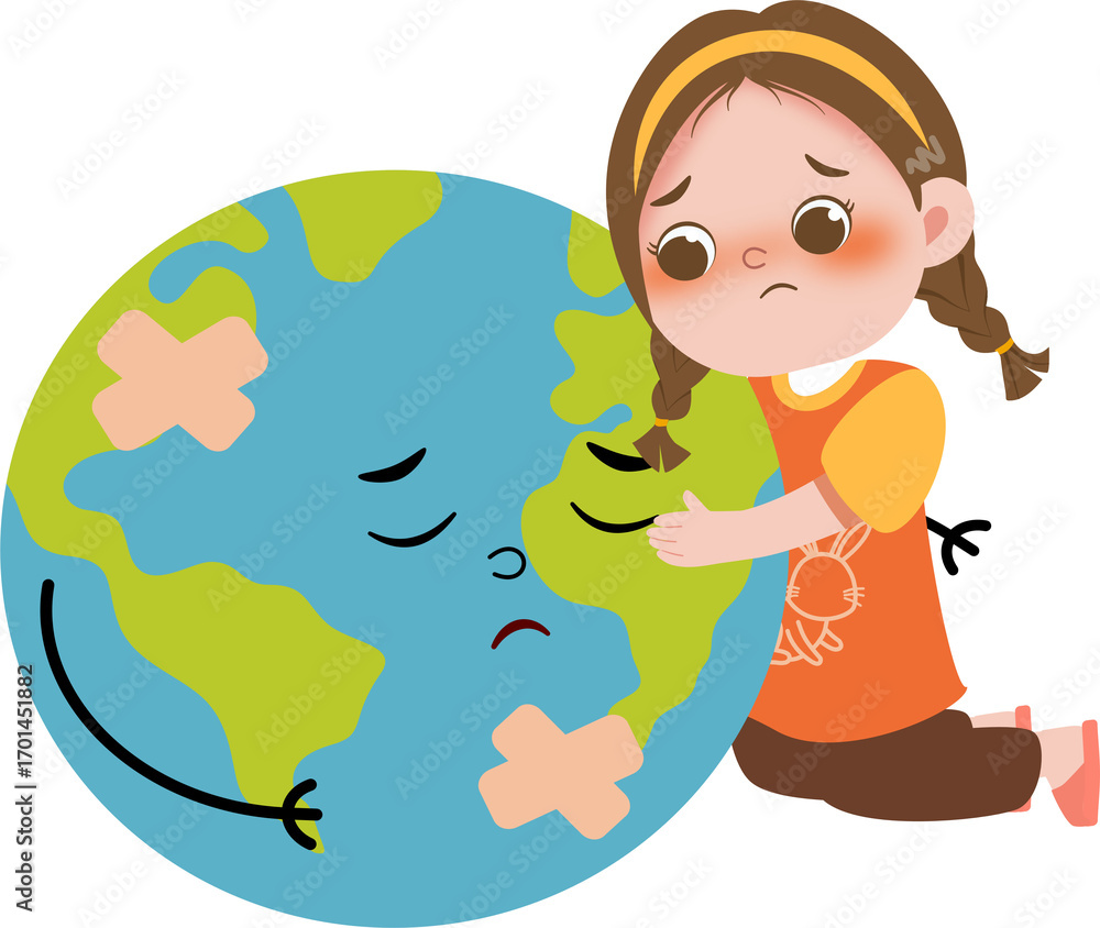 Naklejka premium girl with sad earth