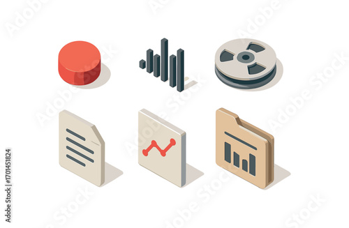 isometric icon items soft shado isometric icon items isolated on white background audio record microphone icon data lines clock storage disc play sign. ws iso isometric icon items isolated