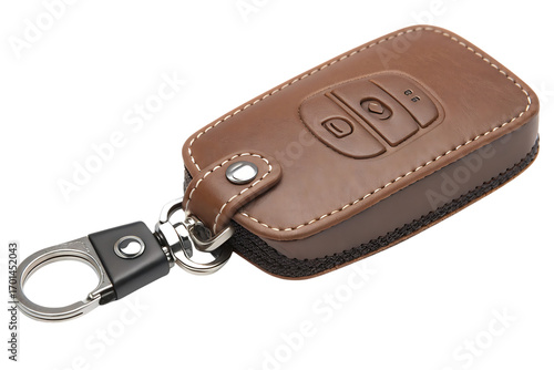 Leather car key fob cover, isolated on transparent background