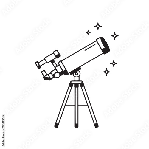 telescope outline vector illustration, line art