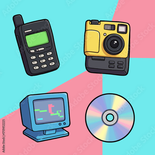 Retro Technology Collection: Phone, Camera, Computer, CD