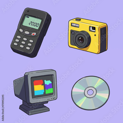Retro Technology Collection: Phone, Camera, Computer, CD