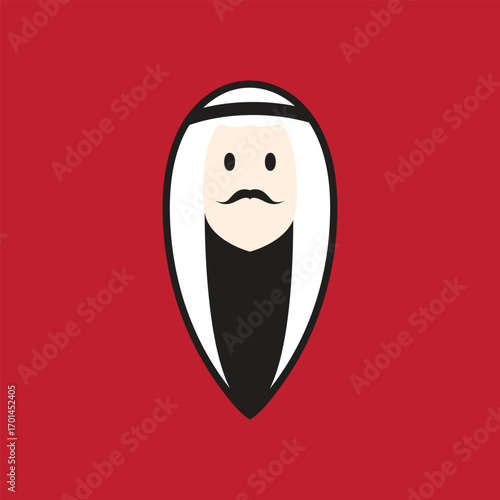 Arabian man whiskers with Turban logo. Arabian man logo vector line  potrait colorful design with dark background. Abstract graphic illustration. Simple Modern template logo.