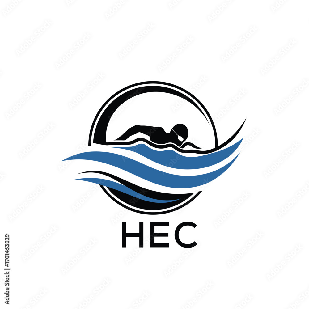 Fototapeta premium HEC Swimming Company logo. HEC Water Sports logo design for entrepreneur and business. HEC Training Branding best icon. 