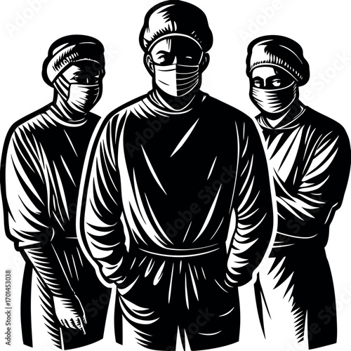 Healthcare professionals wearing surgical masks and caps healthcare workers medical professionals