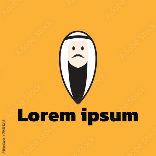 Arabian man whiskers with Turban logo. Arabian man logo vector line  potrait colorful design with dark background. Abstract graphic illustration. Simple Modern template logo.
