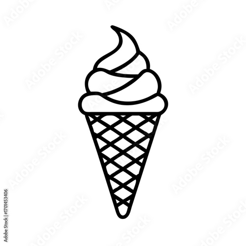 Black and white line art depiction of an ice cream cone