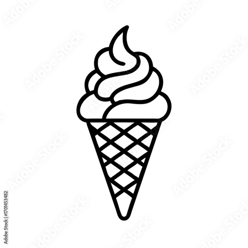 Ice cream cone with stacked swirls and waffle pattern drawing