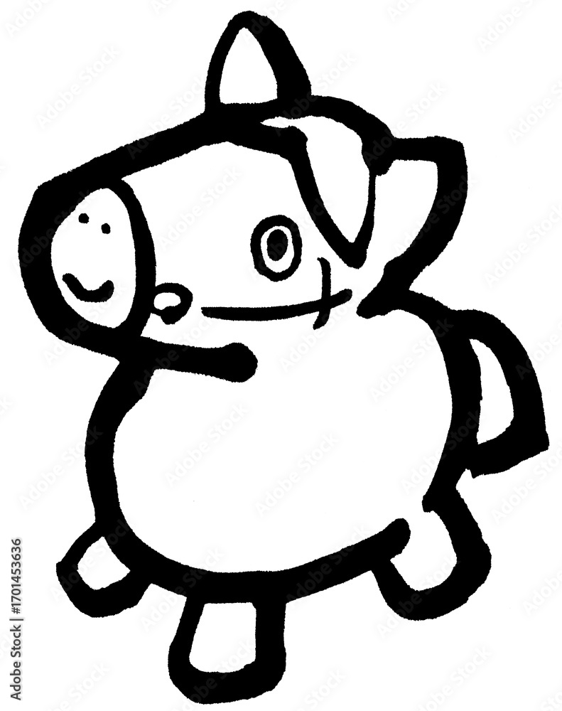 Obraz premium 筆絵 馬の玩具 モノクロ