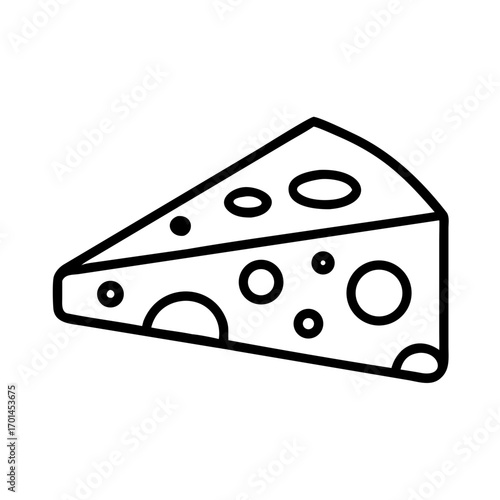 Black and white icon depicting a wedge of swiss cheese with holes