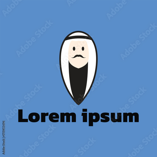 Arabian man whiskers with Turban logo. Arabian man logo vector line  potrait colorful design with dark background. Abstract graphic illustration. Simple Modern template logo.