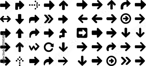 Collection of essential arrow icons for UI/UX. Various styles and directions included.