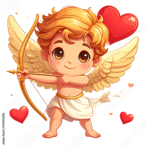 Cupid with Bow and Arrow and Red Hearts firefly character