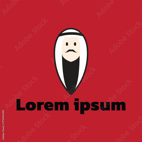 Arabian man whiskers with Turban logo. Arabian man logo vector line  potrait colorful design with dark background. Abstract graphic illustration. Simple Modern template logo.