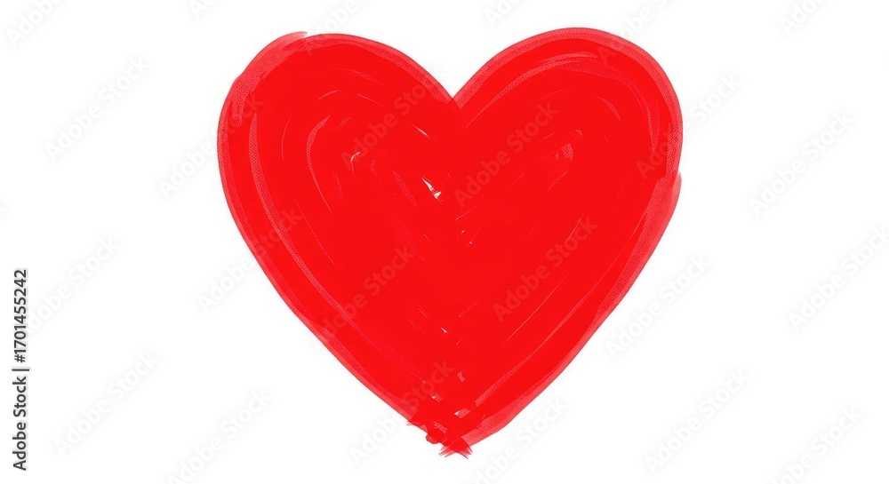 Fototapeta premium Handdrawn Watercolor Red Heart Shape Symbol with Brush Stroke Texture