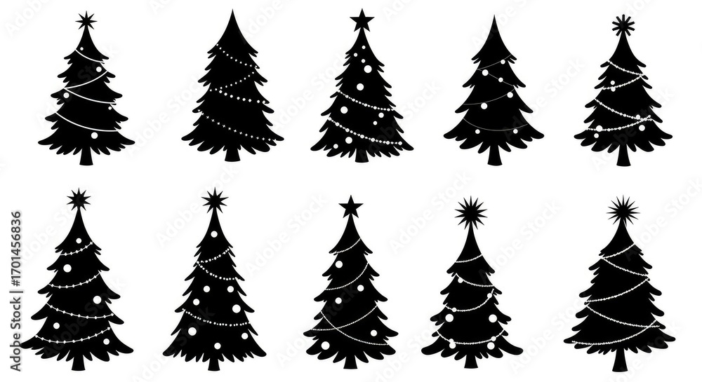 Obraz premium Silhouette Festive Christmas Tree with Decoration Element Icon Collection