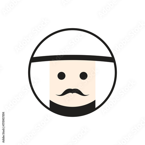 Arabian man whiskers with Turban logo. Arabian man logo vector line  potrait colorful design with dark background. Abstract graphic illustration. Simple Modern template logo.
