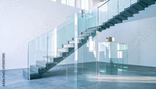 Modern Glass Staircase with Acrylic Panels in Minimalist Interior