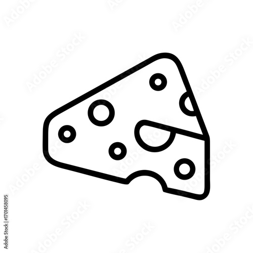 A simple outline of a triangular cheese wedge with holes, representing a classic dairy product for culinary themes and food-related graphic design