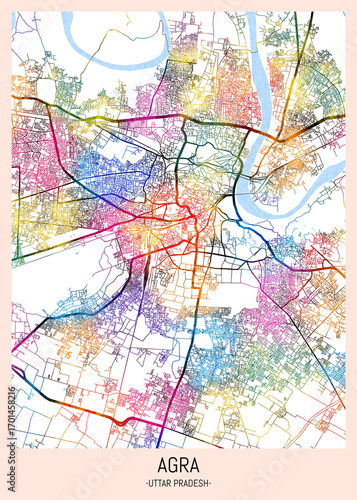 Wallpaper Mural Agra Uttar Pradesh City Map. city background, abstract city printable, city travel, city banner, modern city, city background, abstract watercolor, abstract paint, urban background Torontodigital.ca
