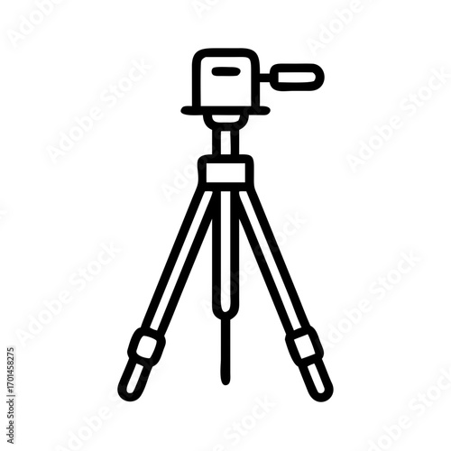 Vector line art icon of a professional tripod, essential equipment for providing stability in photography and filmmaking