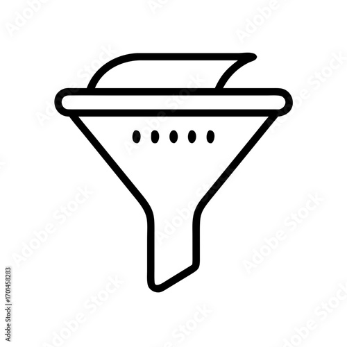 Minimalist funnel outline icon representing data filtering, workflow optimization, and information sorting. Vector graphic for web design