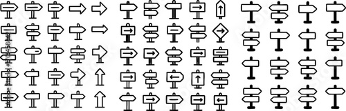 Collection of hand drawn doodle style signpost and arrow icons.