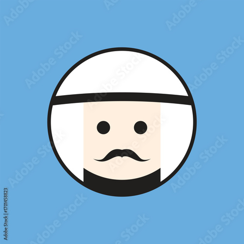 Arabian man whiskers with Turban logo. Arabian man logo vector line  potrait colorful design with dark background. Abstract graphic illustration. Simple Modern template logo.