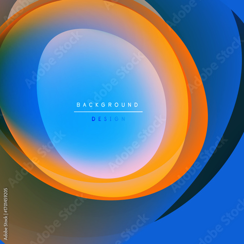 Abstract layers create vibrant circular design. Blue, orange hues blend smoothly. Modern aesthetic, perfect backdrop for projects.