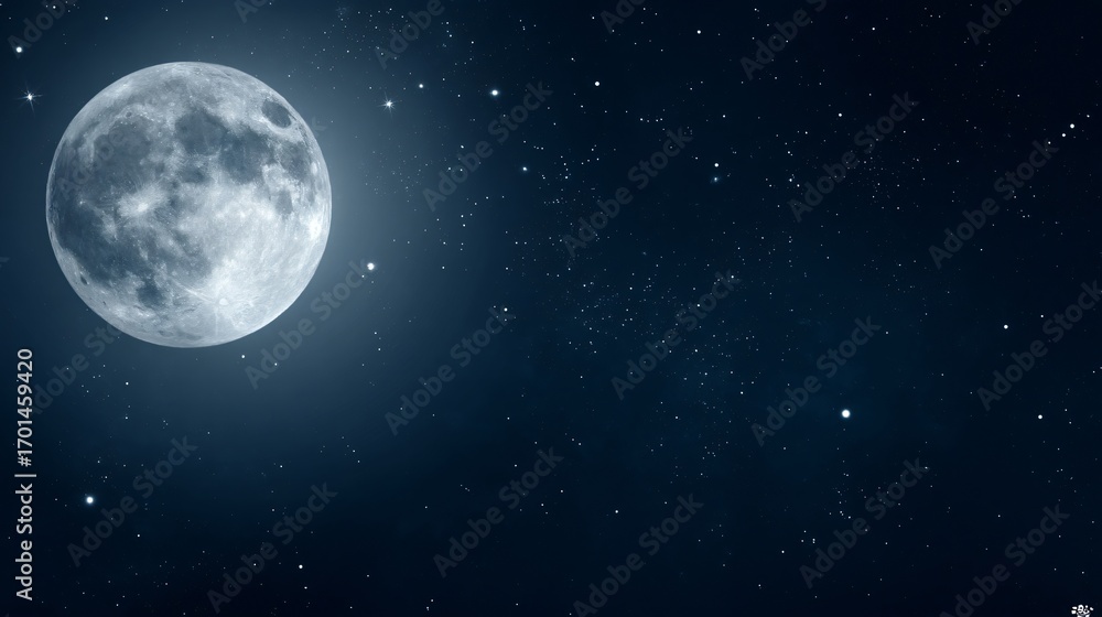 Fototapeta premium Majestic Full Moon Night Sky with Bright Stars and Sparkling Celestial Background