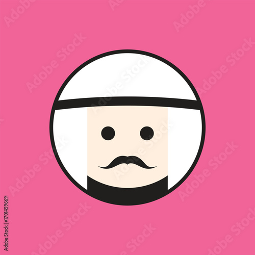 Arabian man whiskers with Turban logo. Arabian man logo vector line  potrait colorful design with dark background. Abstract graphic illustration. Simple Modern template logo.