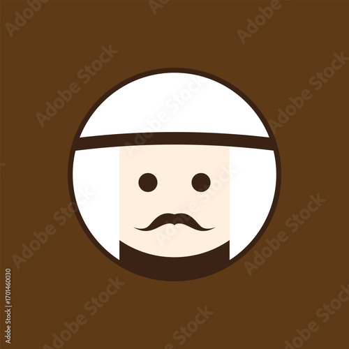 Arabian man whiskers with Turban logo. Arabian man logo vector line  potrait colorful design with dark background. Abstract graphic illustration. Simple Modern template logo.