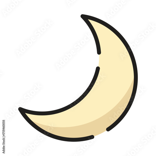 Flat vector crescent moon icon, perfect for night, Halloween, astrology, or mystical themed designs