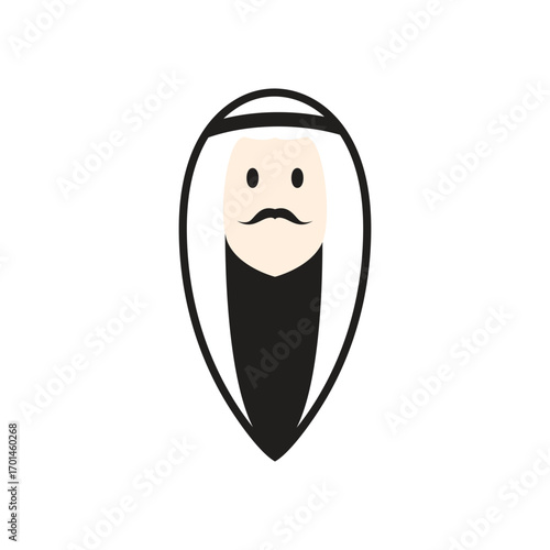 Arabian man whiskers with Turban logo. Arabian man logo vector line  potrait colorful design with dark background. Abstract graphic illustration. Simple Modern template logo.