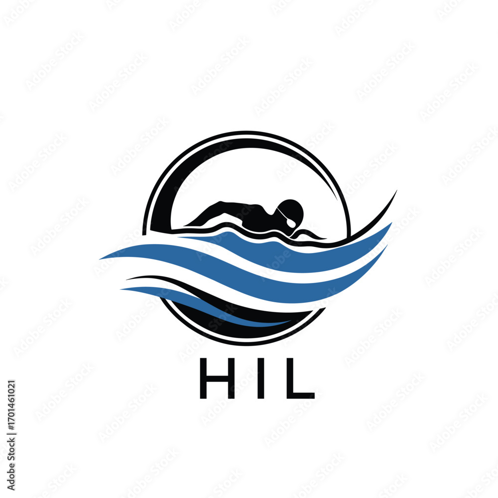 Fototapeta premium HIL Swimming Company logo. HIL Water Sports logo design for entrepreneur and business. HIL Training Branding best icon. 