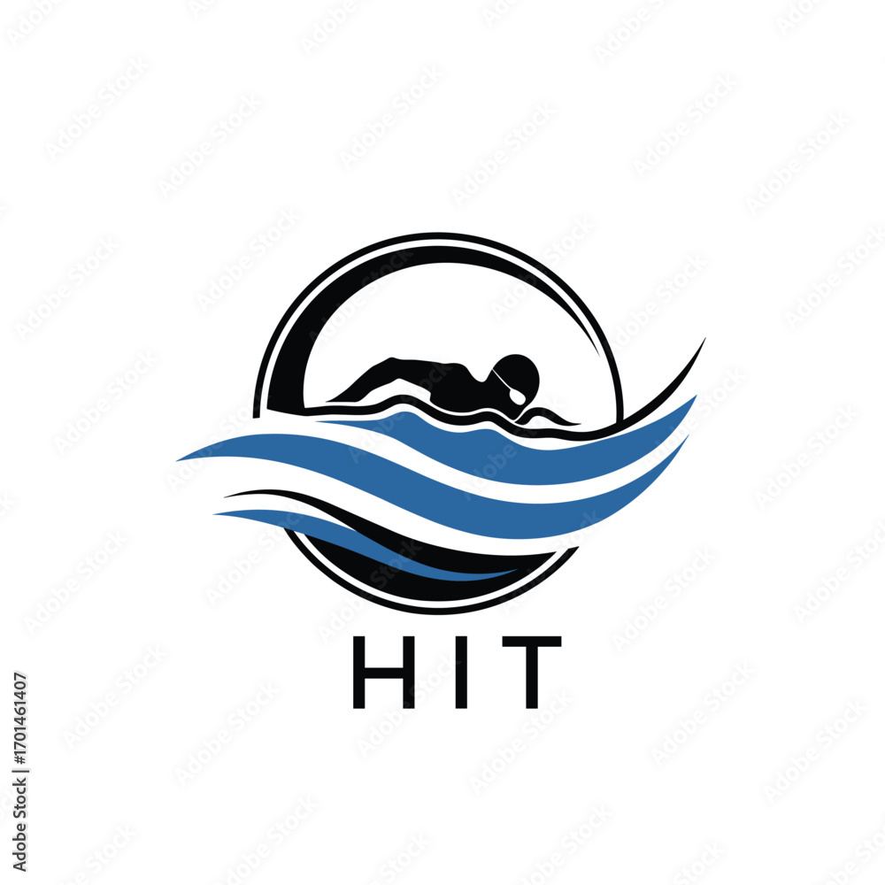 Fototapeta premium HIT Swimming Company logo. HIT Water Sports logo design for entrepreneur and business. HIT Training Branding best icon. 