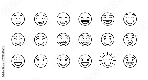 Set of emoticons collection of different facial expressions, including happy, sad, angry, and surprised perfect for adding emotion to your designs and messages