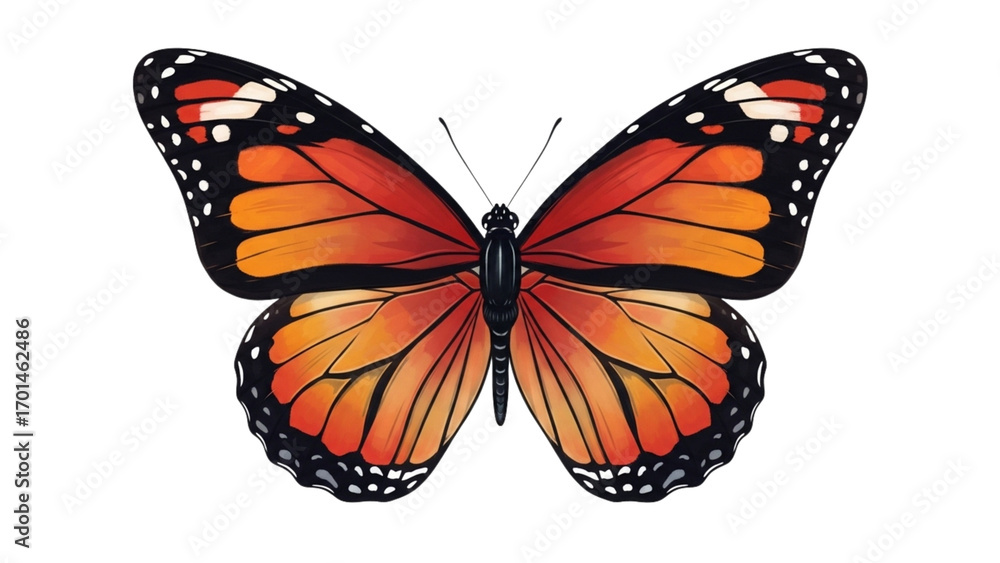 Fototapeta premium Elegant Monarch Butterfly Illustration with Symmetrical Wings on Black Background