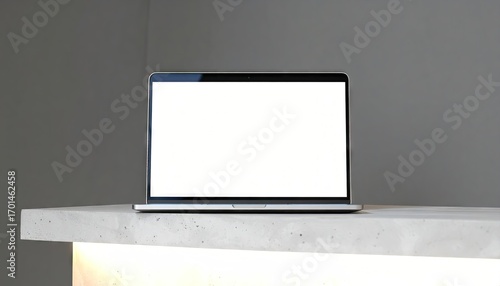 Modern Thin-Bezel Laptop Mockup on a Concrete Shelf