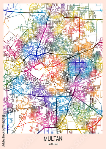 Wallpaper Mural Multan Pakistan City Map. city background, abstract city printable, city travel, city banner, modern city, city background, abstract watercolor, abstract paint, urban background Torontodigital.ca