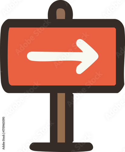 Cartoon right arrow signpost for navigation & choice.