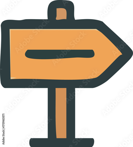 Hand-drawn orange signpost icon pointing right.
