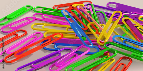 Colorful paperclips scattered randomly on a white background, showcasing a variety of bright hues and overlapping arrangements.