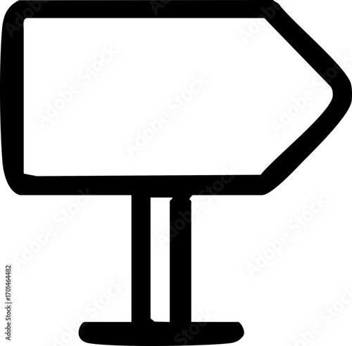 Minimalist black outline icon of a signpost pointing right.